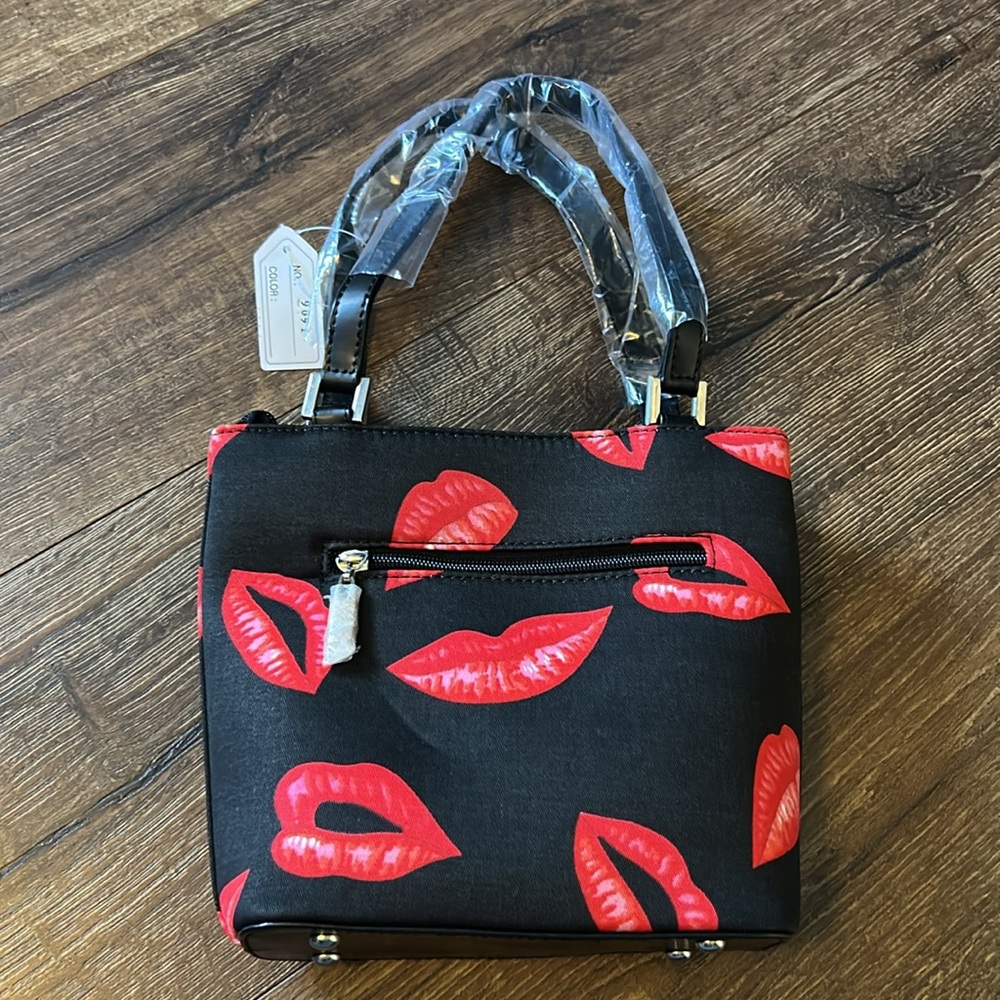 NWT Black Purse with Red Lips